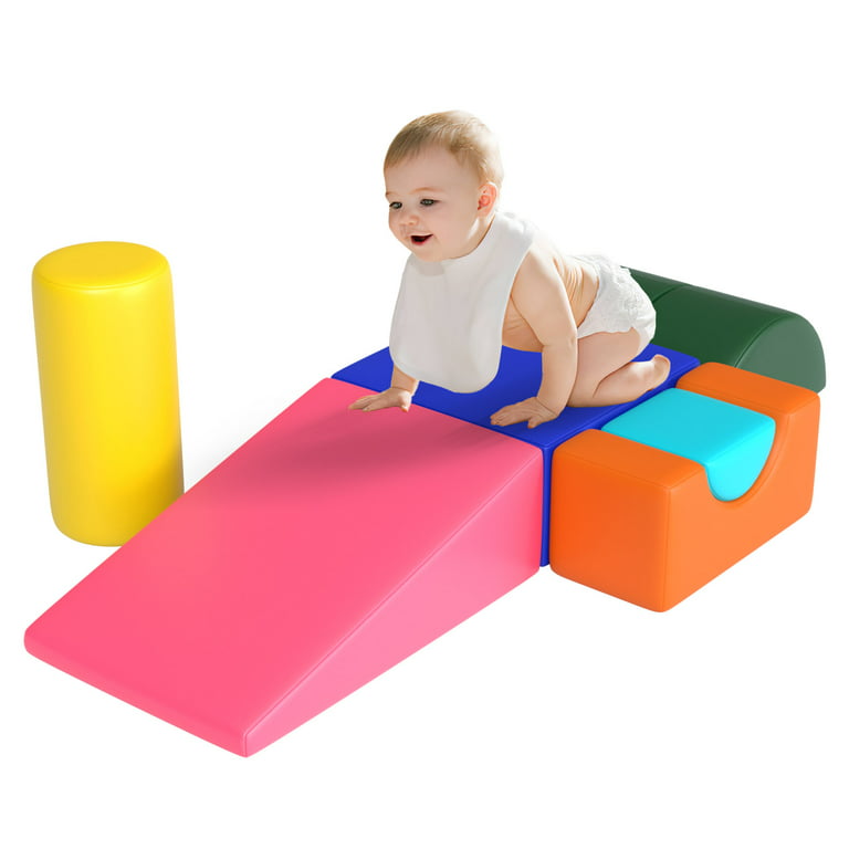 6-Piece Kids Soft Play Corner Climbers Foam Play Set Indoor Climbers for  Toddler 1-3,Pink/Blue