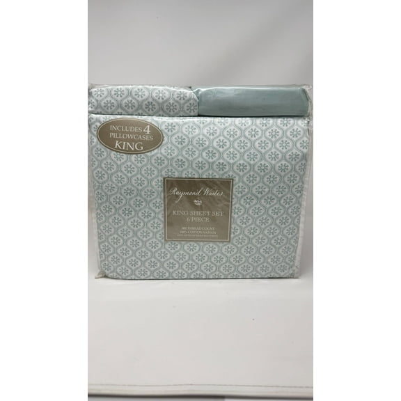 6-Piece King Cotton Sateen Sheet Set 300 Thread Count, Deep Pocket, Soft and Breathable Bed Sheets Includes 4 Pillowcases, Green Geometric Pattern