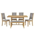 thumbnail image 1 of 6 Piece Kitchen Dining Table Set, Wood Rectangular Dining Table with 4 Foam Covered Backrest Upholstered Chairs and 1 Bench, 1 of 8