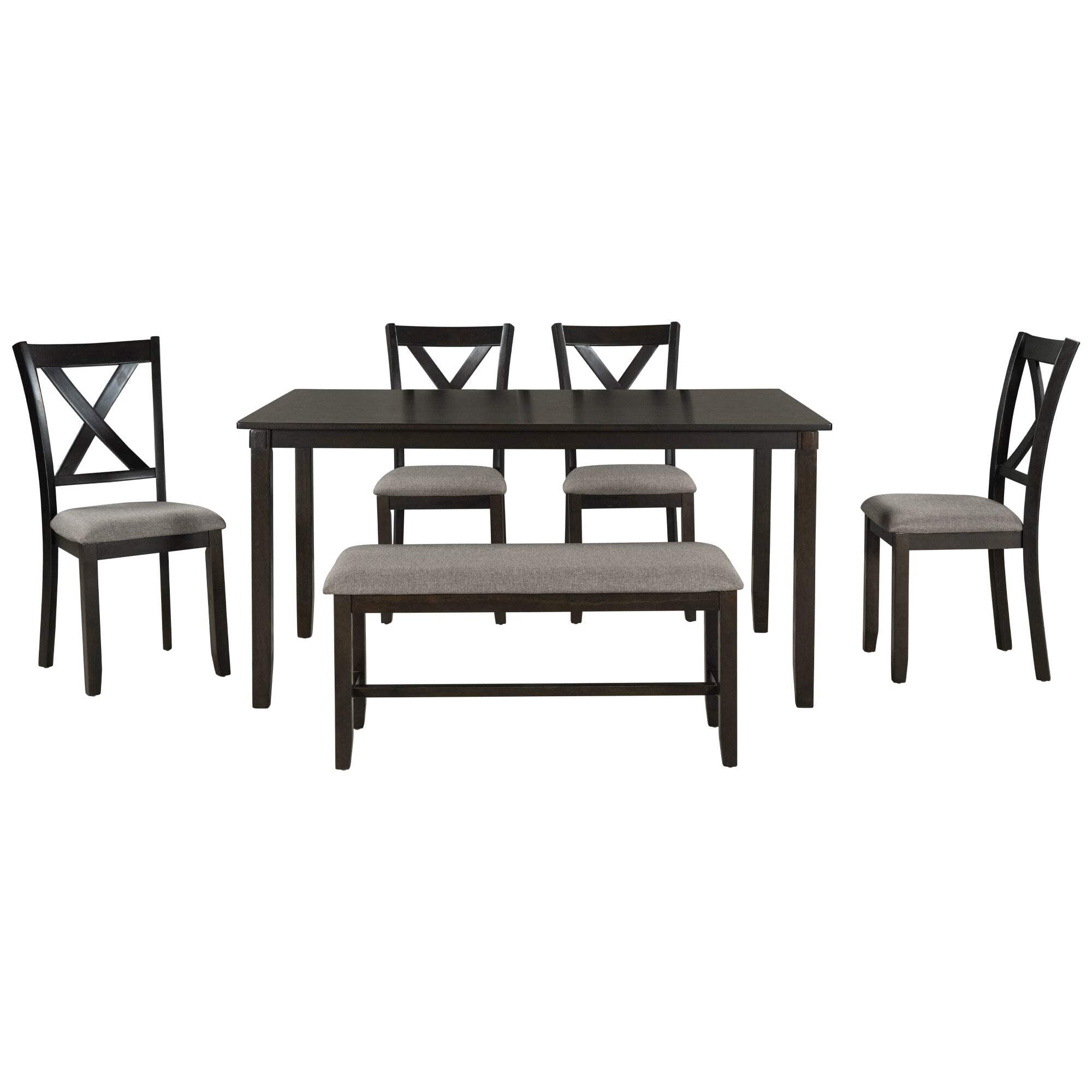 6 Piece Kitchen Dining Table Set Wooden Rectangular Dining Table, 4 ...