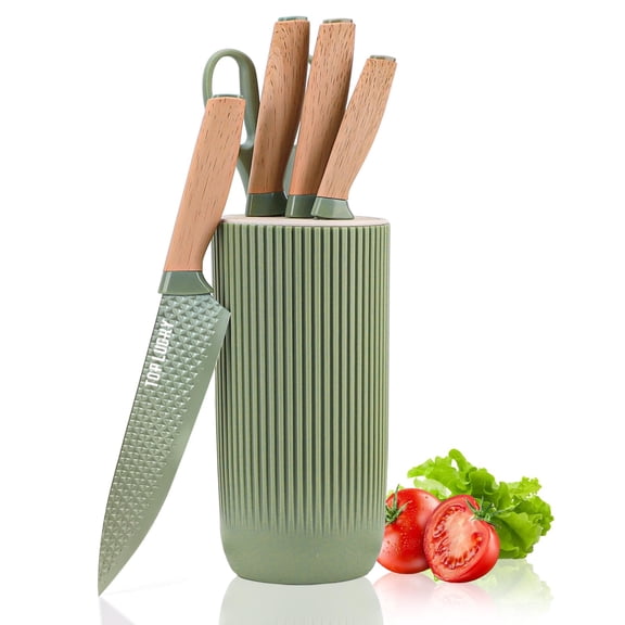 6-Piece Kitchen Knife Set, Stainless Steel Chef Knives with Non-Stick Coating, Ergonomic Non-Slip Handles & Universal Knife Block for Home or Restaurant