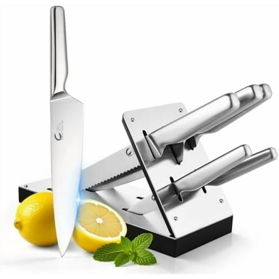 6-Piece Kitchen Knife Set with Ventilated Knife Block  High Carbon Stainless Steel Culinary Knives, Dishwasher Safe, Professional Cooking Knife Set (Chef/Slicer/Bread/Utility/Paring)