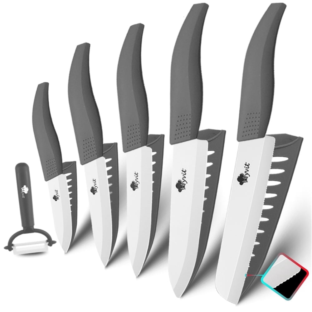 11-Piece Kitchen Knives Set with Peeler, Ceramic Knife 6-inch Serrated Bread Knife,6-inch Chef Knife, 5inch Utility Knife,4-inch Paring Knife and 3-inch Peeling Tool