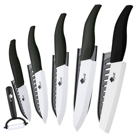 6-Piece Kitchen Knives Set with Peeler, Ceramic Knife 6-inch Serrated Bread Knife,6-inch Chef Knife, 5inch Utility Knife,4-inch Paring Knife and 3-inch Peeling Tool