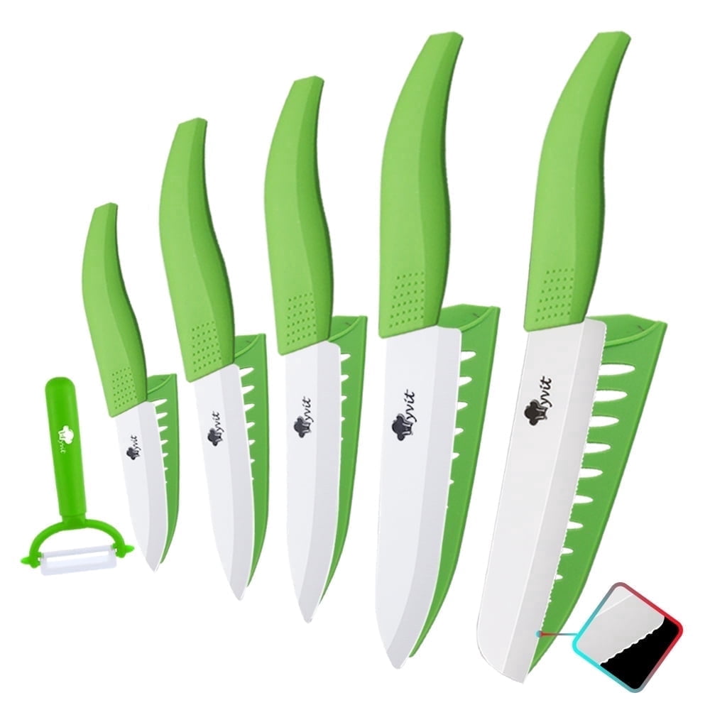 11-Piece Kitchen Knives Set with Peeler, Ceramic Knife 6-inch Serrated Bread Knife,6-inch Chef Knife, 5inch Utility Knife,4-inch Paring Knife and 3-inch Peeling Tool