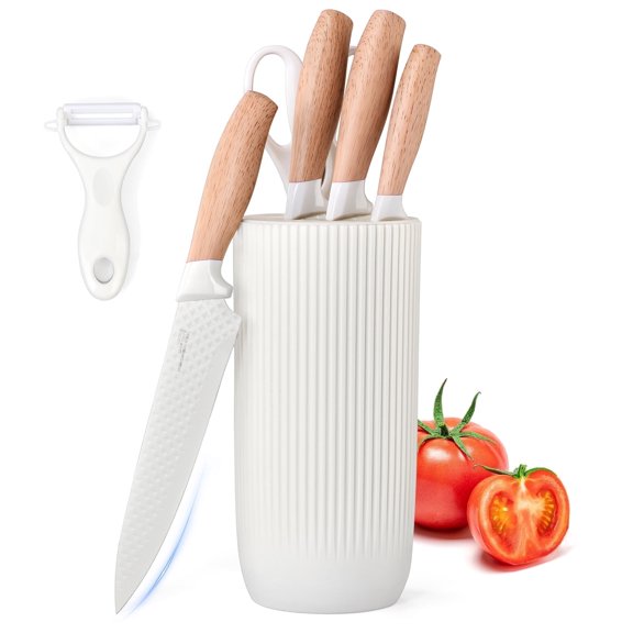 6-Piece Knife Set, Stainless Steel Black Professional Kitchen Knife Set for Chef, Super Sharp Knife Set with Universal Knife Block for Home Restaurant
