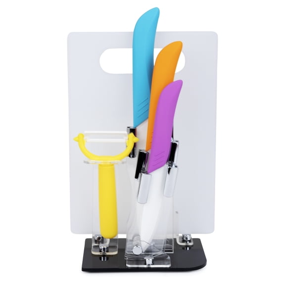 6-Piece Knife Set with Cutting Board with Stand - Includes Paring Knife, Utility Knife, Chef Knife, Peeler and Acrylic Stand