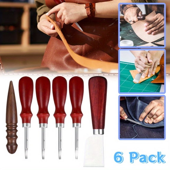 6-Piece Leather Edge Finishing Tool Set - 4 Bevelers, Knife & Sandalwood Burnisher for DIY Crafts