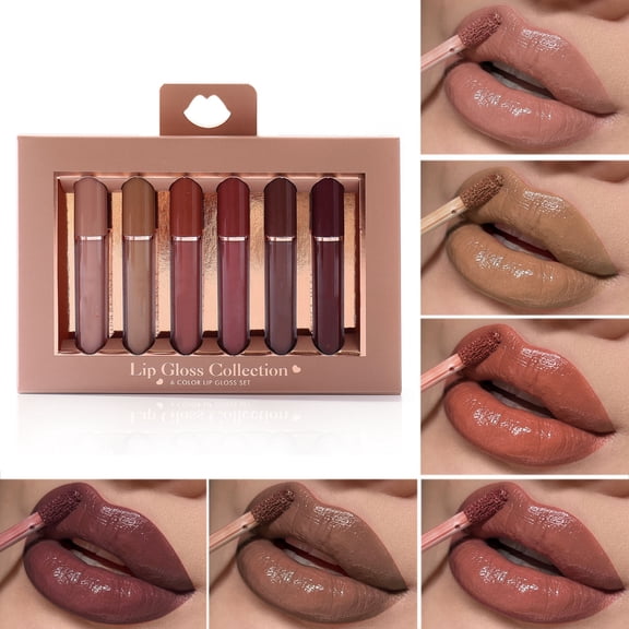 6 Piece Lip Gloss Set, 1.9ml Each, Variety of Shiny Shades, Long-Lasting Hydration and Color, Easy Applicator, Glossy Finish for Any Occasion