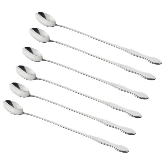 6-Piece Long Handle Iced Tea Spoons, Stainless Steel Coffee Spoons and Dessert Spoons, Teaspoons for Drinks, Long Tea Spoons for Milkshakes, Root Beer Floats