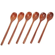6 Piece Long Wooden Spoon Korean Style 9 '' Inch Natural Wood Soup