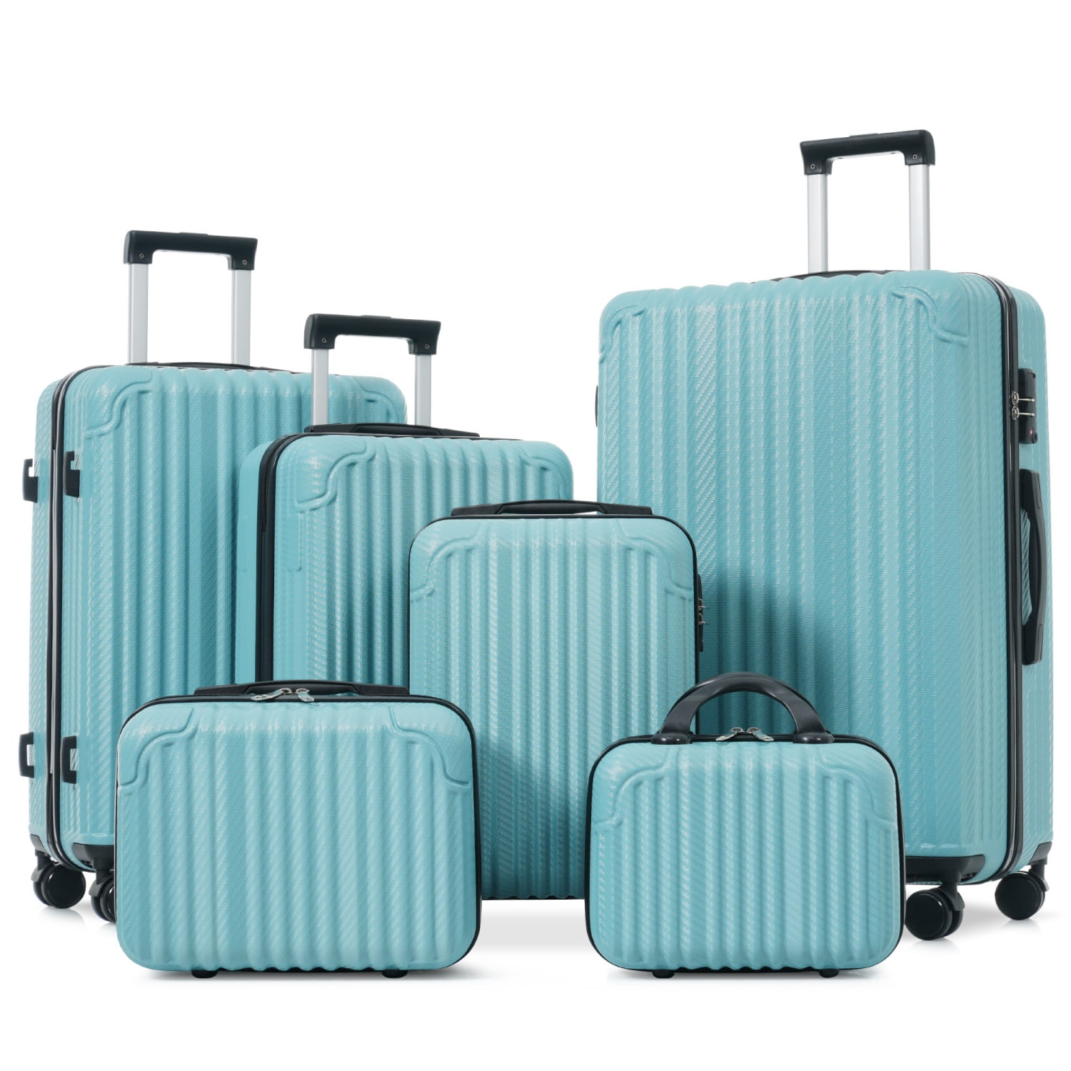 6-Piece Luggage Set, 12" to 28", ABS Hard Shell, TSA Lock, 360° Spinner Wheels, Complete Travel Set