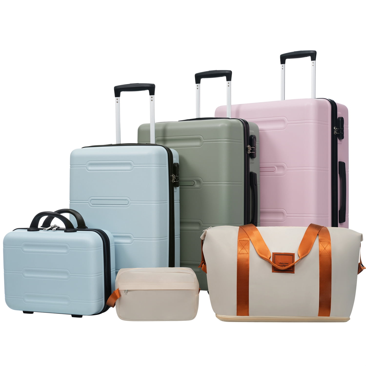 6 Piece Luggage Set,Lightweight Hardshell Suitcase with Double Spinner Wheels Handle Password Lock,14 IN Cosmetic Case 20/24/28 IN Luggages with Duffel Bag and Toiletry Bag