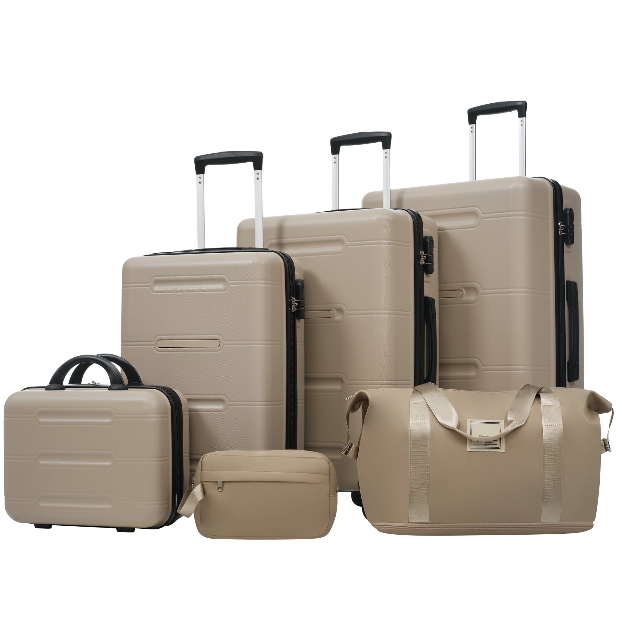 6 Piece Luggage Set,Lightweight Hardshell Suitcase with Double Spinner Wheels Handle Password Lock,14 IN Cosmetic Case 20/24/28 IN Luggages with Duffel Bag and Toiletry Bag