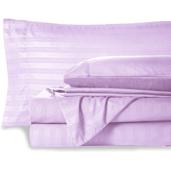 6 Piece Luxury Bed Sheet Set - 18 Inch Deep Pocket - 400 Thread Count - 100% Egyptian Cotton - Extra Soft and Luxury - Lavender Stripe, Twin XL Size.