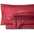 thumbnail image 1 of 6 Piece Luxury Bed Sheet Set - 22 Inch Deep Pocket - 400 Thread Count - 100% Egyptian Cotton - Extra Soft and Luxury, Easy Care - Burgundy Stripe, Full XXL Size., 1 of 7