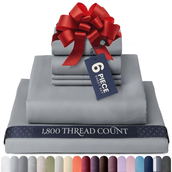 6 Piece Luxury Queen Sheet Set, Silky Soft Microfiber Bed Sheets, Deep Pocket Elastic Fitted, Breathable Hotel Comfort Wrinkle Free, Gray