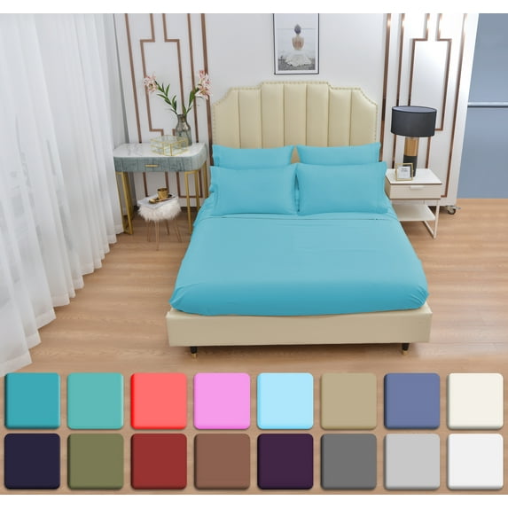 6 Piece Luxury Rayon Made From Bamboo Sheets Set- Queen Aqua Sheets, Softer Than Cotton-Up To 16" Deep Pockets-Wrinkle Free-Extremely Soft Bamboo Derived Rayon Sheets- Queen,Aqua