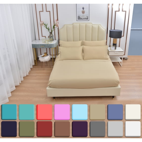 6 Piece Luxury Rayon Made From Bamboo Sheets Set- Queen Beige Sheets, Softer Than Cotton-Up To 16" Deep Pockets-Wrinkle Free-Extremely Soft Bamboo Derived Rayon Sheets- Queen,Beige