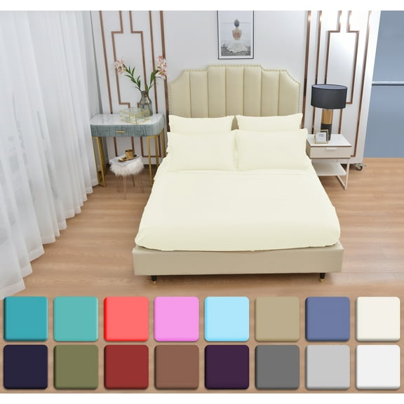 6 Piece Luxury Rayon Made From Bamboo Sheets Set- Queen Ivory Sheets, Softer Than Cotton-Up To 16" Deep Pockets-Wrinkle Free-Extremely Soft Bamboo Derived Rayon Sheets- Queen,Ivory