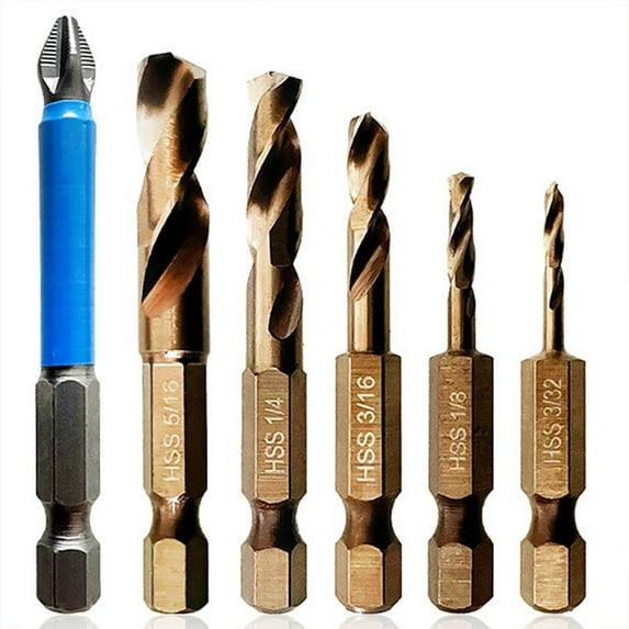 6-Piece M35 Cobalt Stubby Drill Bit Set for Stainless Steel & Hard Metals for Quick Chucks & Impact Drivers
