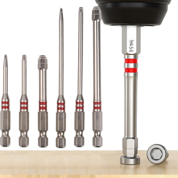 6 Piece Magnetic Hex Bit Set, S2 Steel Allen Wrench Drill Bits, 1/4 Inch Hex Shank Impact Driver Bits, 2.56 and 3.94 Inch Length