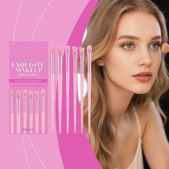 6-Piece Makeup Brush Set with Soft Synthetic Bristles and Ergonomic Handle for Foundation, Eyeshadow, Blush, and Contouring