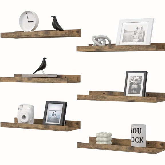 6-Piece Maple Wood U-Shaped Wall Shelves Set - Rustic Modern Floating Shelves for Bathroom Bedroom Living Room, Heavy Duty Wall Mounted Storage Organizer