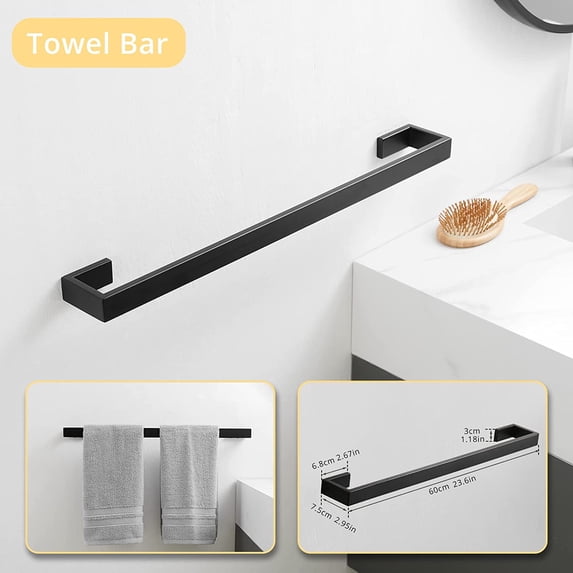 6-Piece Matte Black Bathroom Hardware Set Stainless Steel Wall Mounted Towel Bar and Accessories