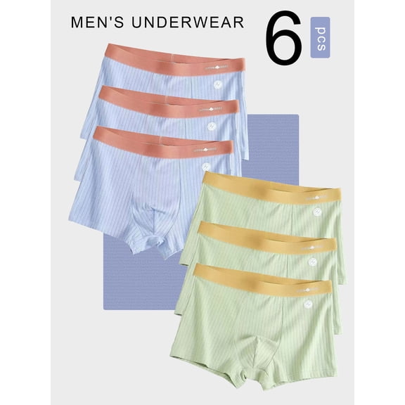 6-Piece Men's Boxers Set | Macaron Color Waistband with Vertical Stripes Design, Fresh and Stylish,Soft Touch Like Clouds