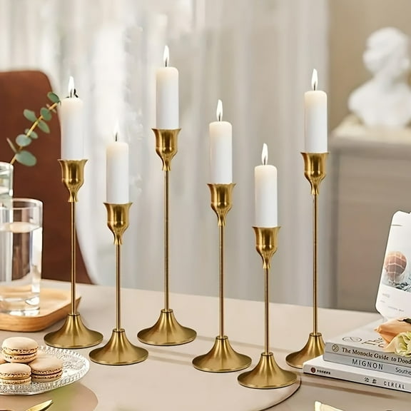 6 Piece Metal Candle Holder Set - Romantic Tabletop Candle Holders for Wedding Centerpieces, Birthdays and Holiday Decorations