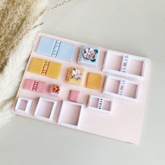 6-Piece Mini Book Soft Clay Molds Set for DIY Crafting, Silicone Book Shaped Molds for Polymer Clay, Air Dry Clay, Resin, Compatible with Cutter, Texture Tools