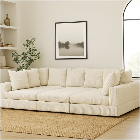 6-Piece Modular Corduroy Sectional in Cream for Compact Spaces