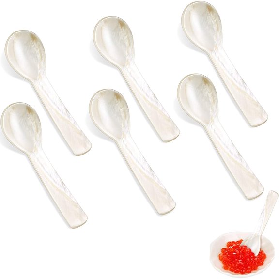 6 Piece Mother Of Pearl Caviar Spoon Handcraft Round Handle Serving Utensil Kitchen Accessory