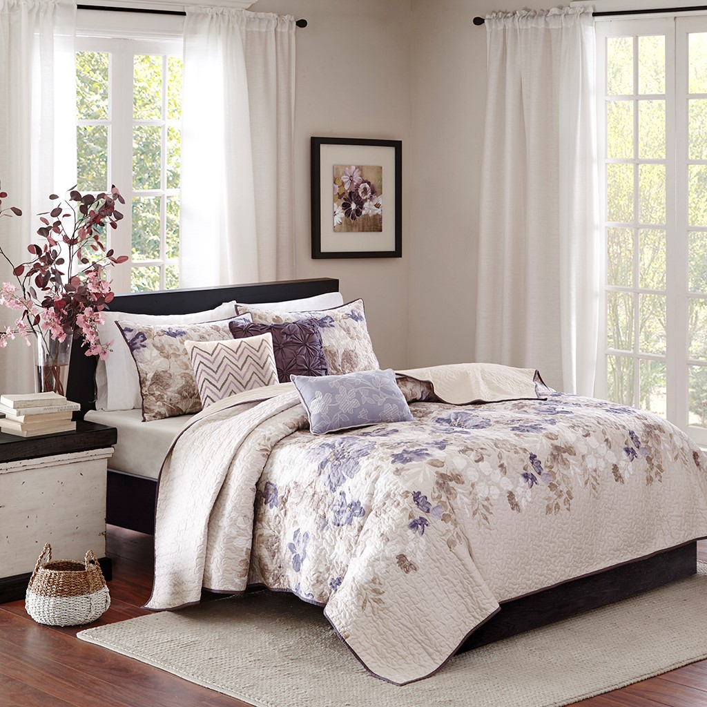 6-Piece Aqua Cotton Percale King Quilt Set with Throw Pillows King/Cal King