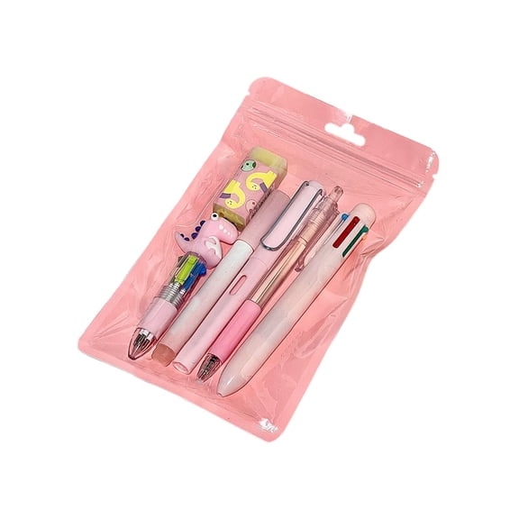 6 Piece Multifunctional Stationery Set For Office, Includes Gel Pen Highlighter Mechanical Pencil And Eraser, Compact Desk Kit, Pink (Multicolor, 20*12)