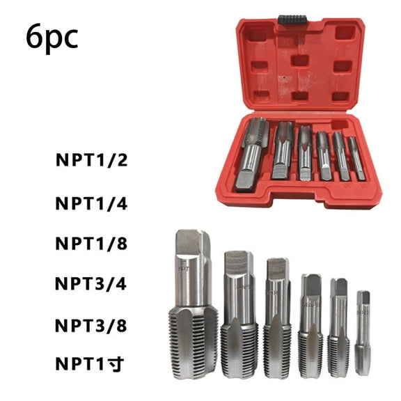 6-Piece NPT Pipe Tap Set (1" to 1/8") - Carbon Steel Threading Tool Kit for Plumbing & DIY, Includes Precision Taps for Clean & Re-Threading Pipe Connections with Durable Storage Case