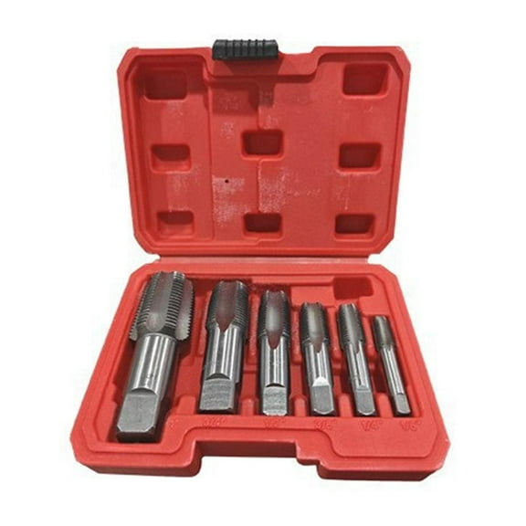 6-Piece NPT Pipe Tap Set,Plumbing Tap Pipe Tap,High-Speed Steel Drill Bits for Cleaning or Re-Thread Damaged or Jam Pipe Threads,1, 1/8, 1/4, 3/8, 1/2, 3/4 Carbon Steel Thread Tapping Tool Kit