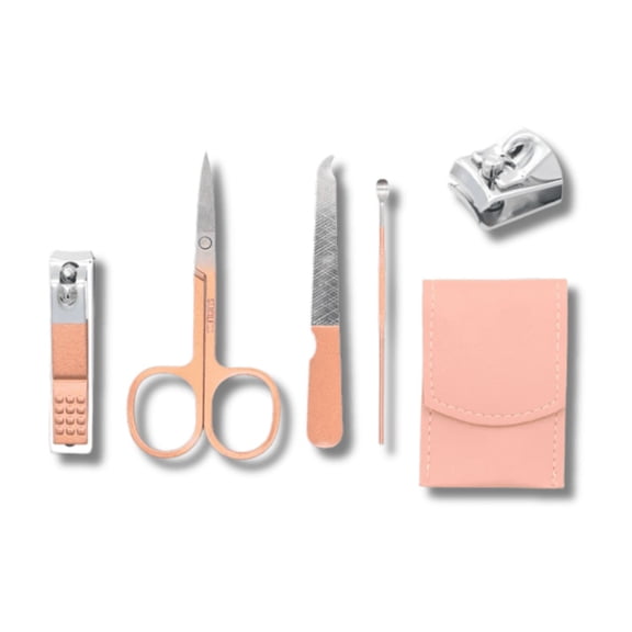 6-Piece Nail Care Grooming Kit with Case  Peach Pink