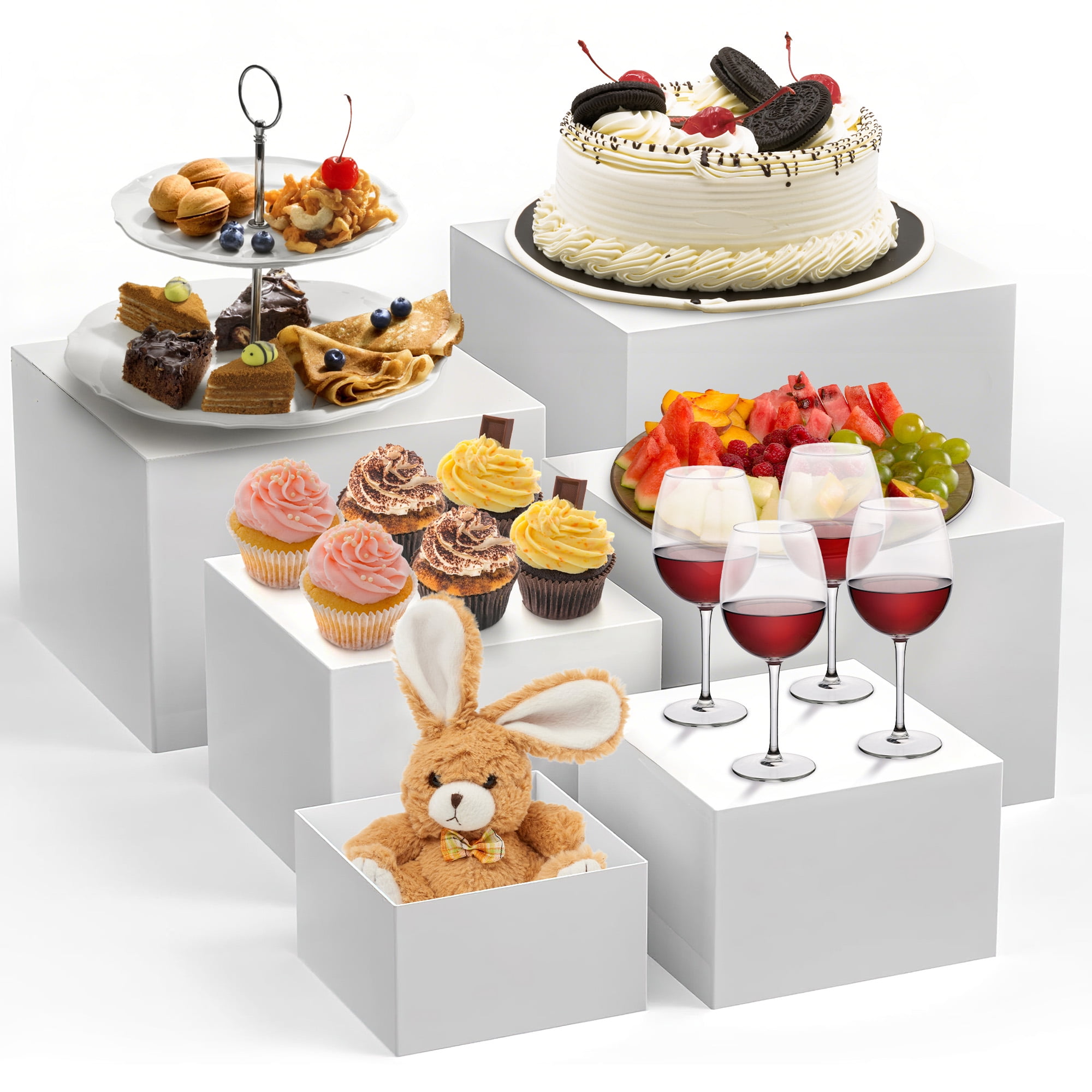 6-Piece Nesting Display Riser Set, Square Acrylic Food Stands for ...