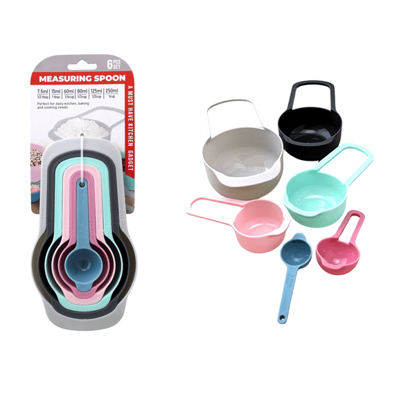 6-Piece Nesting Measuring Cups & Spoons Set - Food Grade Plastic, Dishwasher Safe - Accurate & Easy to Store - Ideal for All Ingredients, Liquid & Dry - Attractive Multi-Color Design