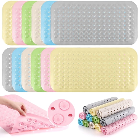 6-Piece Non-Slip TPE Bathtub Mat Set with Suction Cups, Drain Holes, and Textured Surface, 27.6x14.2 Inches, Anti-Slip Shower Pad for Bathroom, Adults, Elderly, Home, and Hotel Use