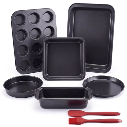 6 Piece Nonstick Bakeware Set, Carbon Steel Baking Pans Including Cookie Sheet, Cake Pan, Loaf Pan, Muffin Pan & Roasting Pan, Oven & Dishwasher Safe