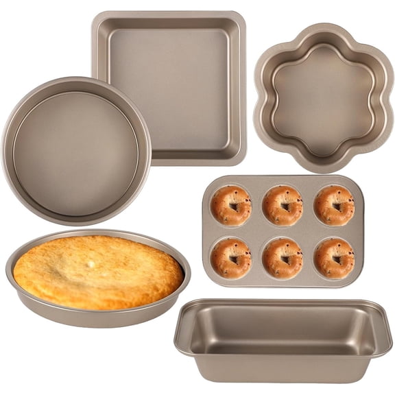 6-Piece Nonstick Bakeware Set Heavy-Duty Carbon Steel Pans for Muffins Pizza Cake Cookies Toast Versatile Kitchen Bakeware
