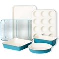 thumbnail image 1 of 6-Piece Nonstick Ceramic Baking Pans Set - Bakeware Sets Including Cookie Sheets for Baking, Muffin Pan, Bread Pan, Cake pan, Loaf Pan, Cooling Rack, Light Blue & Cream White, 1 of 4