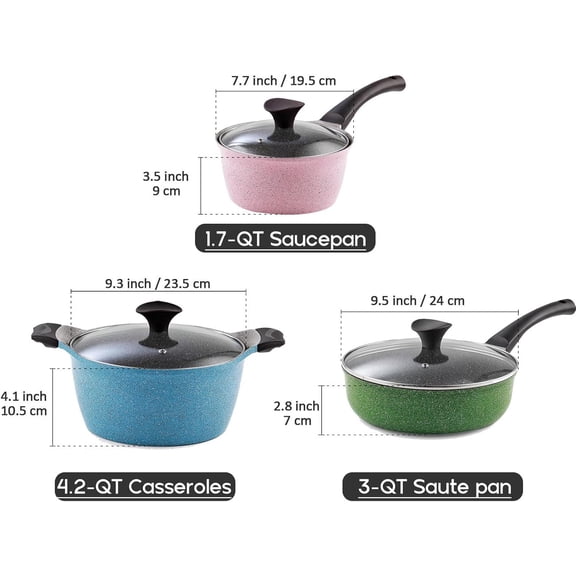 6-Piece Nonstick Ceramic Coating Cookware Set Multicolor for Everyday Cooking