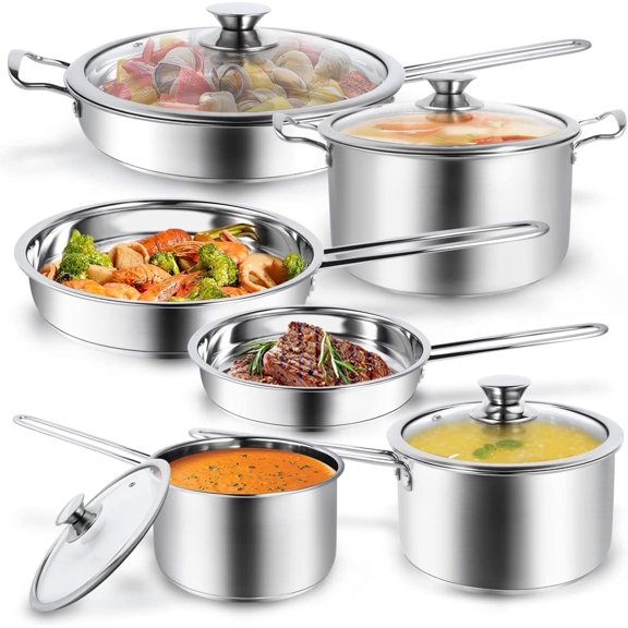 6 Piece Nonstick Induction Cookware Set for Gas Electric and Induction Cooktops Dishwasher Safe