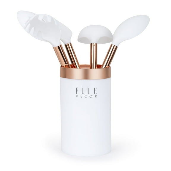 6-Piece Nylon Silicone Kitchen Utensil Set with Holder Marbled Handles Professional Quality Includes Utensils and Holder