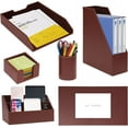 thumbnail image 1 of 6 Piece Office Supplies/Desk Organizer Set with Desktop Leather Writing Pad,File Paper Tray,Magazine folder Holder, Pen Cup,Sticky Note Holder,Letter Mail Sorter,Workspace Decor for Women Men Brown, 1 of 14