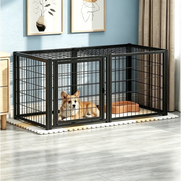 JaxShark 48" Dog Cage & Pet Playpen with Top, Indoor Dog Crate & Cat Enclosure for Medium Dogs & Cats, Black